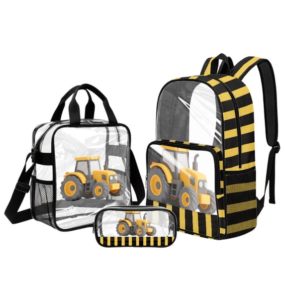 Kuiaobaty Truck Stripe Print Clear Backpack and Lunch Bag Set for Boys Lightweight Clear Bookbag with Pencil Case Sturdy Transparent Backpack Lunch Box for School Stadium