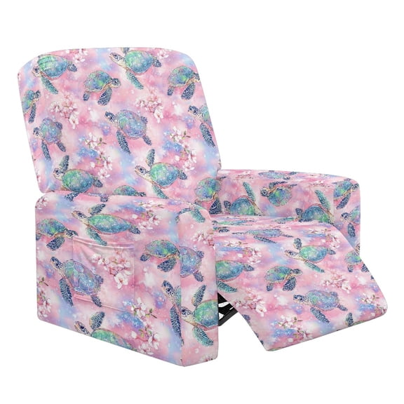 Kuiaobaty Turtle Flower Pattern Recliner Chair Cover Large Reclining Sofa Slipcover Soft Furniture Protect Cover Reclining Slipcover with Pocket for Pets Kids