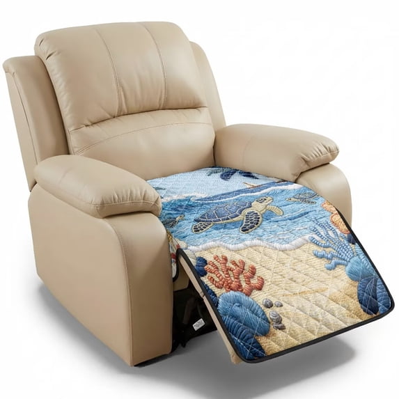 Kuiaobaty Turtle Sailboat Coral Print Recliner Sofa Cushion Slipcover, Armless Anti-Slip Reclining Chair Cover, Washable Quilted Furniture Protector, Home Decor
