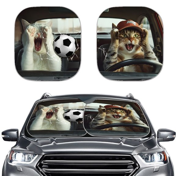 Kuiaobaty Washable Car Windshield Sunshade for Vehicles Customized Sun Blocker Visor Protector Exterior Accessories Pack of 2 Automobile Cat Soccer Pattern for Auto Front Window