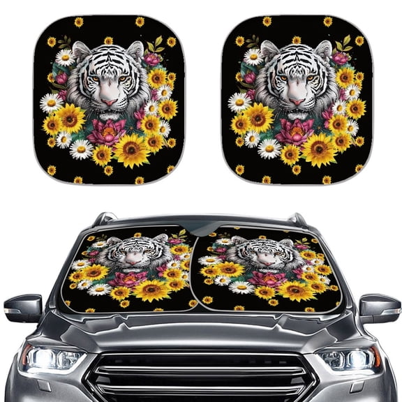 Kuiaobaty Washable Car Windshield Sunshade for Vehicles Vintage Tiger Sunflower Print Customized Sun Blocker Visor Protector Exterior Accessories Pack of 2 for Auto Front Window