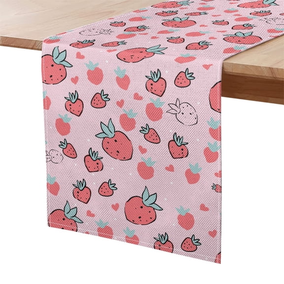Kuiaobaty Washable Table Runner Strawberry Heart Pink Pattern Kitchen Dining Table Decoration Spring Summer Seasonal Holiday Kitchen & Dining Accessories Home Decoration, 13 x 36 Inch