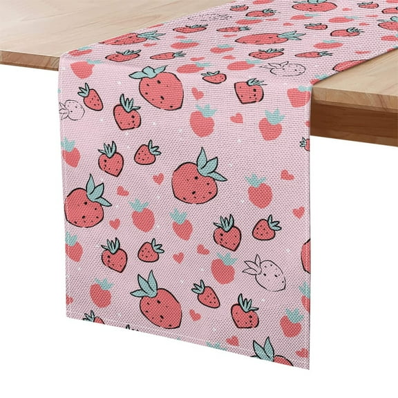 Kuiaobaty Washable Table Runner Strawberry Heart Pink Pattern Kitchen Dining Table Decoration Spring Summer Seasonal Holiday Kitchen & Dining Accessories Home Decoration, 13 x 48 Inch