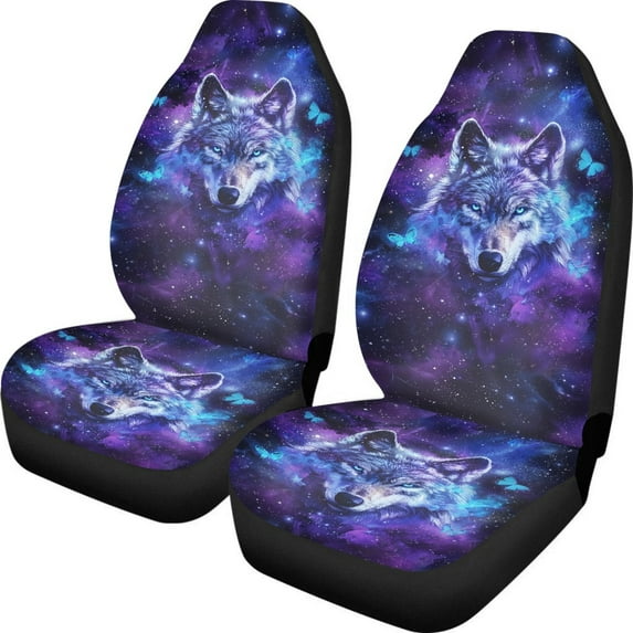 Kuiaobaty Wolf Galaxy Butterfly Car Seat Cover Set Car Seat Protection Breathable Soft Front Seat Cushion for Men Women Washable Easy to Install