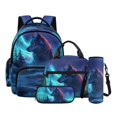 thumbnail image 1 of Kuiaobaty Wolf Galaxy Print Backpack and Lunch Bag Set for Teens Large Capacity Backpack Pencil and Bottle Sleeve with Strap Roomy Casual School Bag with Lunch Box for School, 1 of 7