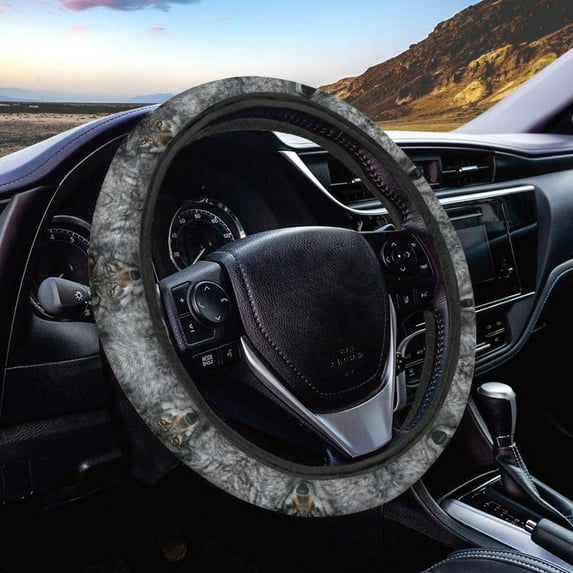 Kuiaobaty Wolf Grey Pattern Steering Wheel Cover Vehicle Wheel Protector Car Wheel Protector with Anti-Slip Lining Car Interior Accessories Universal Fit Car Truck SUV Van