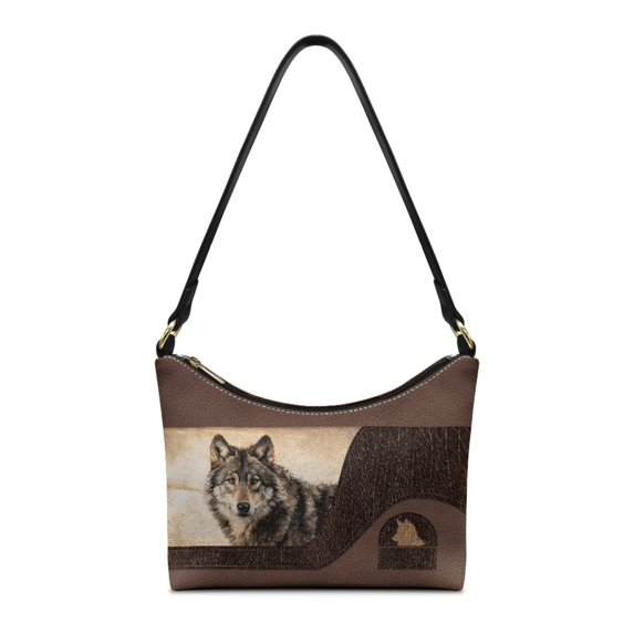 Kuiaobaty Wolf Print Underarm Sling Bag for Women Large Capacity Leather Hobo Purse Tote Bag with Zipper Closure Casual Sturdy Shoulder Handbag for Travel & Work Brown