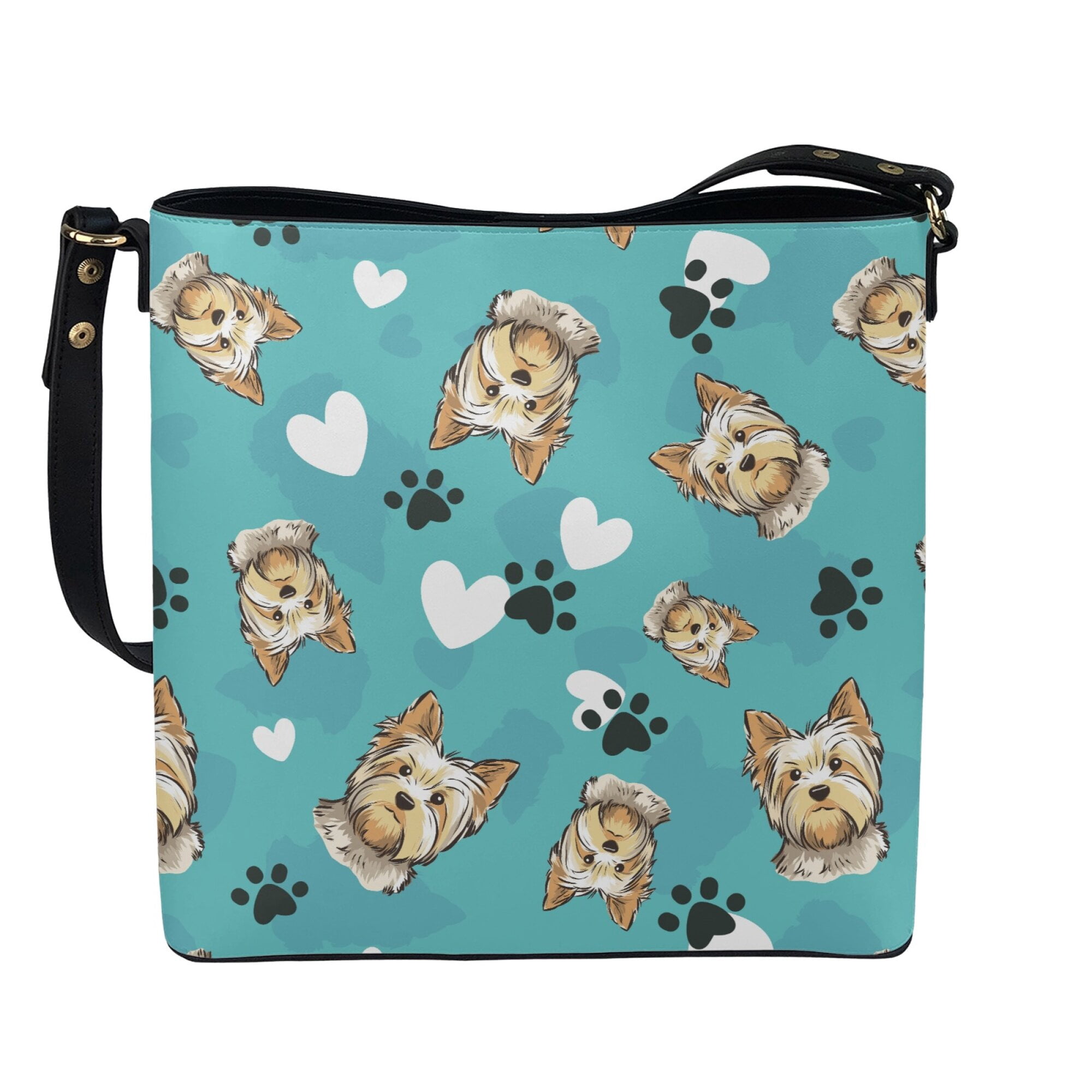 Kuiaobaty Yorkshire Terrier Print Bucket Crossbody Bag for Women, Cute Paw Print Vegan Leather Bucket Tote Bag with Adjustable Strap, Large Capacity Hobo Satchel Purse Crossbody for Travel