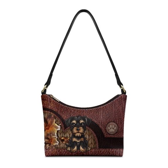 Kuiaobaty Yorkshire Terrier Print Hobo Purse for Women Flowers Print Leather Underarm Sling Bag with Zipper Closure Mini Casual Shoulder Handbag for Travel & Shopping