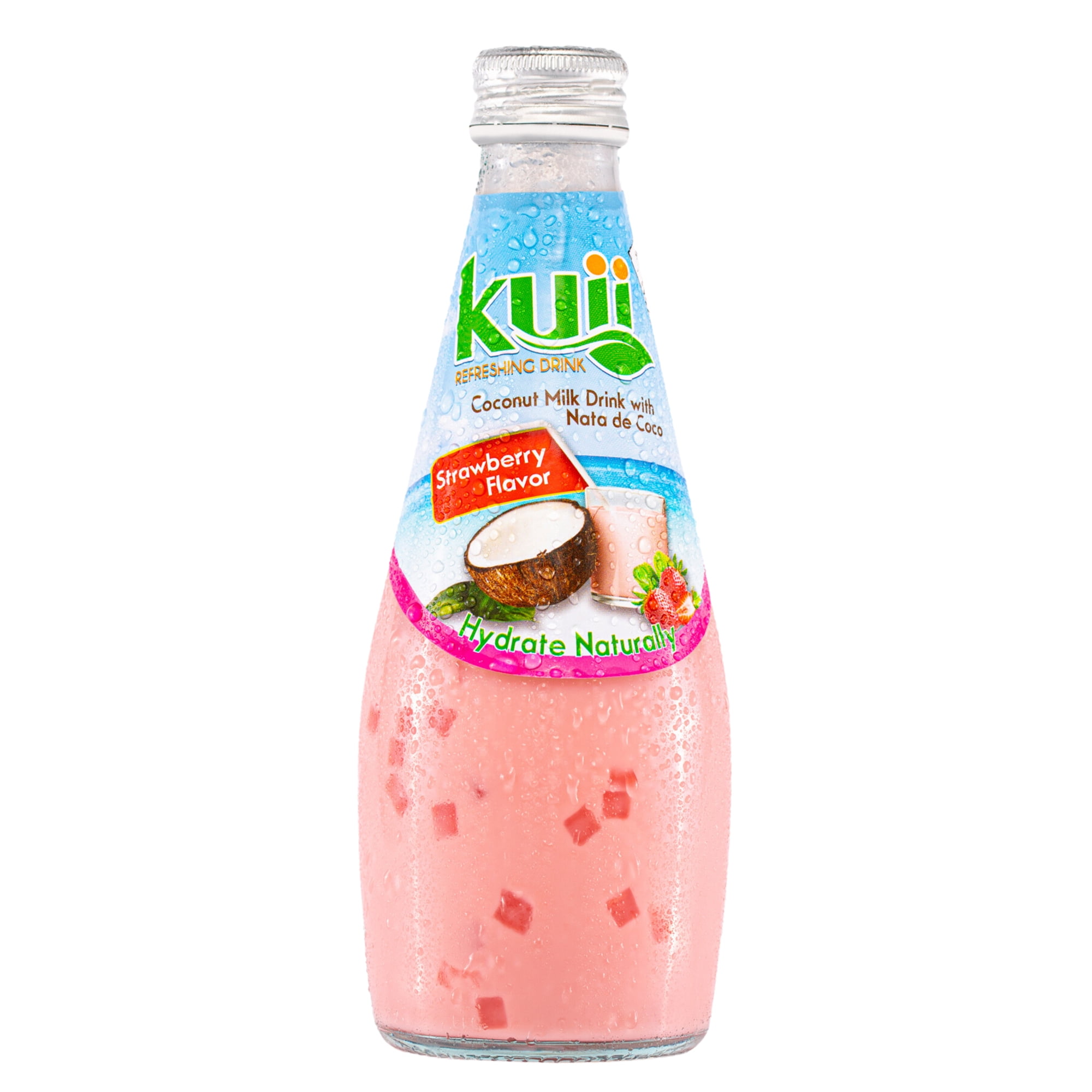 (6 pack) Kuii Nata De Coco Strawberry Coconut Milk, 290 ml Bottle