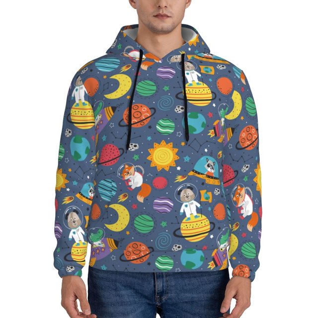 Kuilepa Cartoon Space Print Hoodies Pullover Hooded Sweatshirt Hoodies