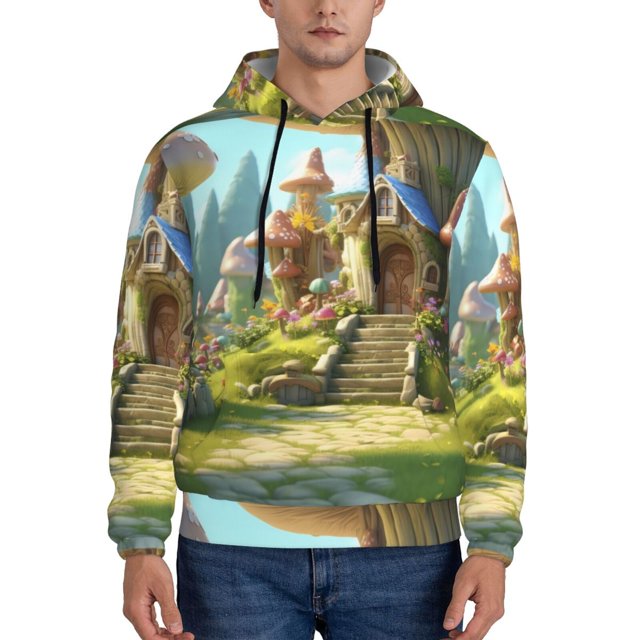 Kuilepa Cute Mushroom Town A Print Hoodies Pullover Hooded Sweatshirt