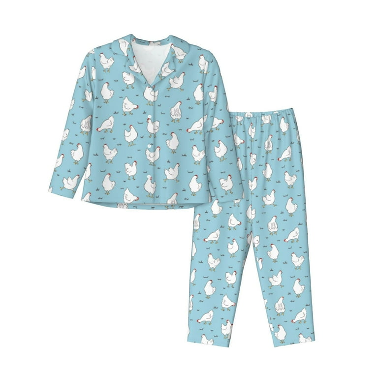 Kuilepa Funny Chicken Print Women s Long Sleeve Button Down Pajamas PJ Set Lounge Sets 2 piece Loungewear Small Walmart