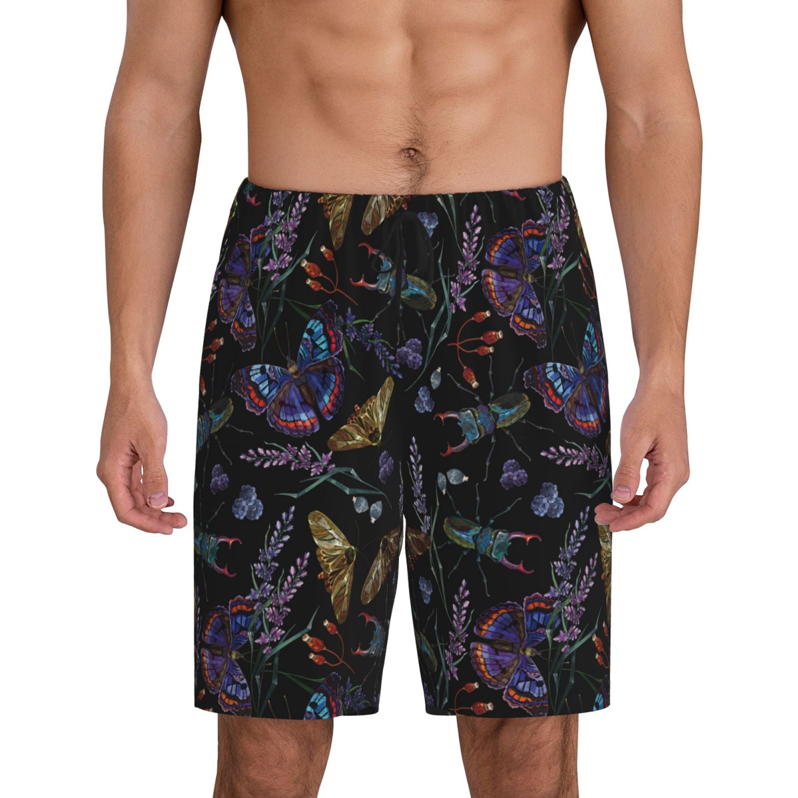 Kuilepa Lavender Flowers Print Mens Pajama Shorts,Lightweight Lounge ...