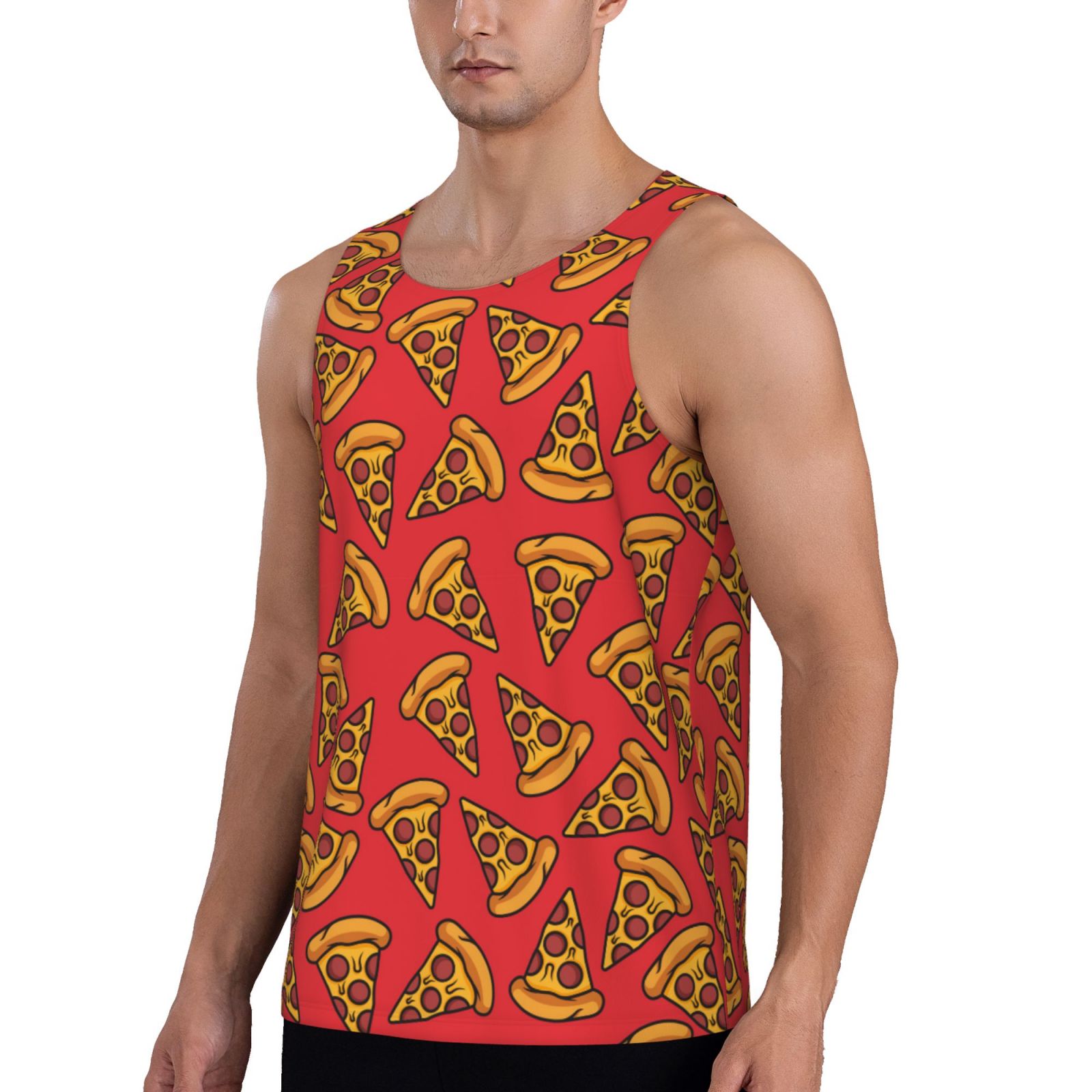 Kuilepa Pizza Cartoon for Men's Workout Stringer Tank Tops Athletic