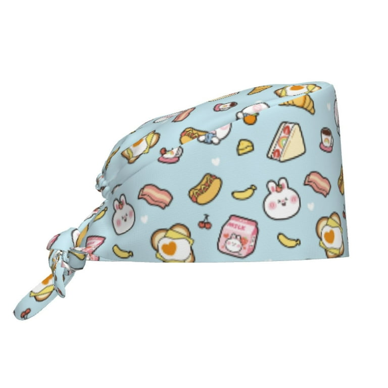 Kuilepa Rabbit Burger Coffee Print Scrub Cap Working Caps with 