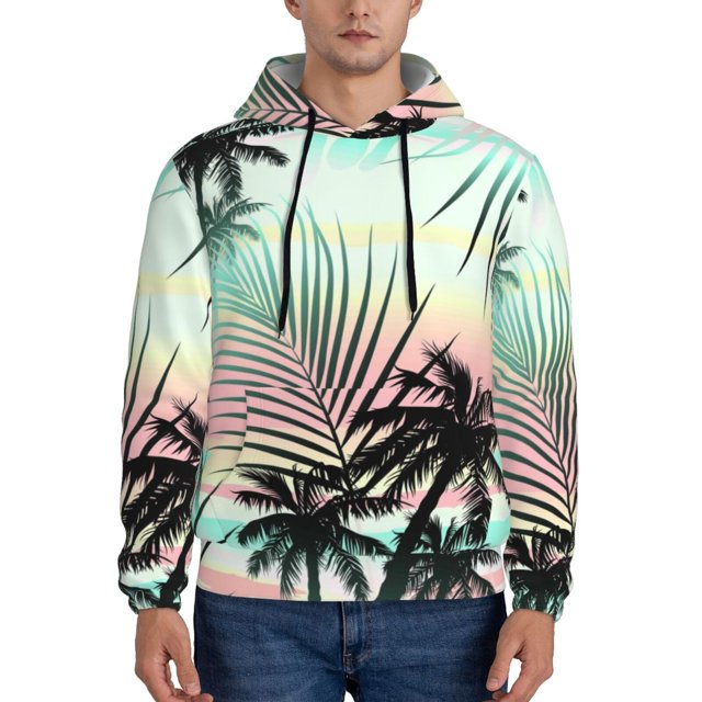 Kuilepa Tropical Summer Palm Print Hoodies Pullover Hooded Sweatshirt
