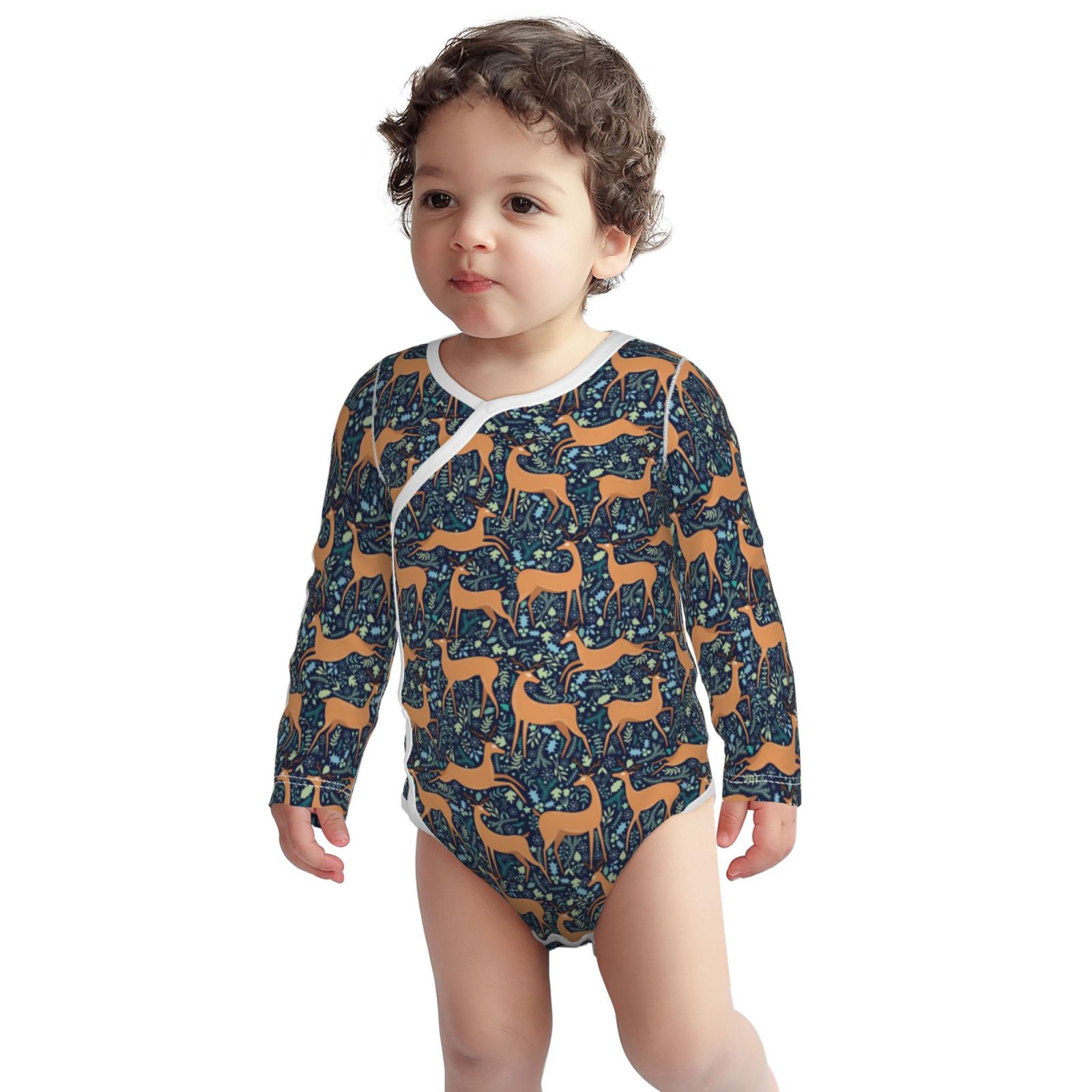 Kuilepa UnisexBaby Reindeer Print Baby Bodysuits,Long Sleeve For Boys