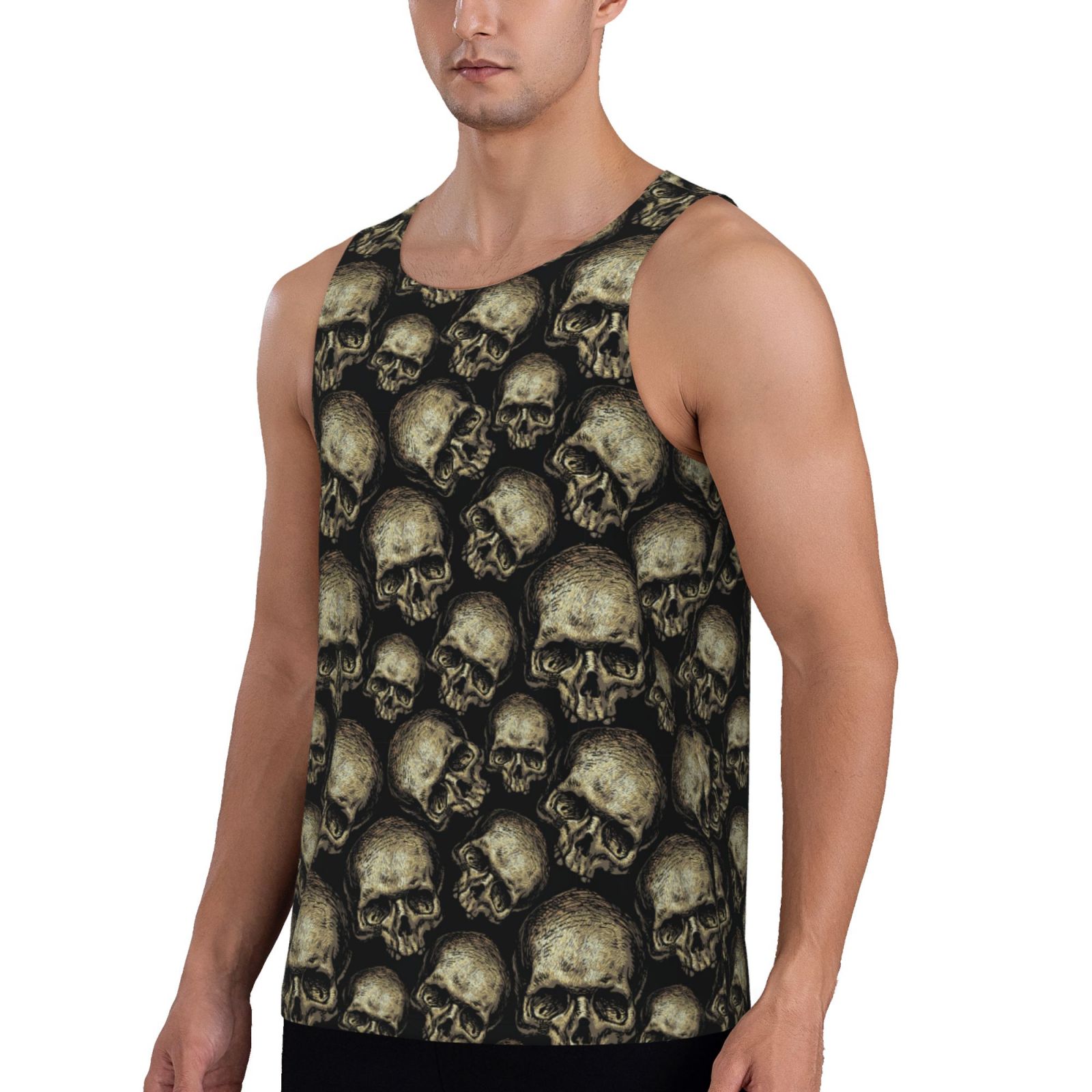 Kuilepa funny Retro Skull for Men's Workout Stringer Tank Tops Athletic