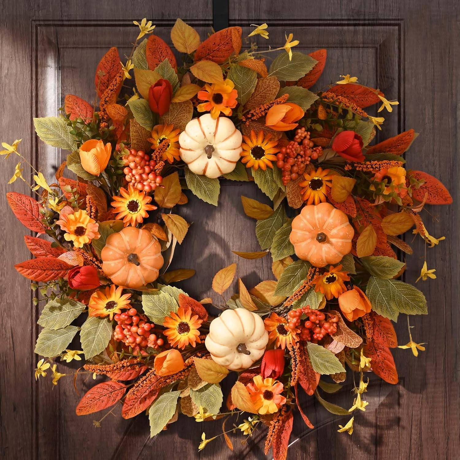 Kuiming Fall Wreaths for Front Door Outside, 22 Inch Fall Decorations ...