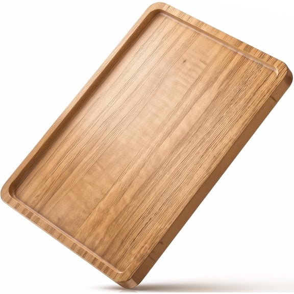 Kuizinor Wood Tray for Coffee Tea Extra Large Wooden Serving Tray for Food Fruit Snack Decorative Serving Platter, 17.7x13.8 Inches-Light Brown