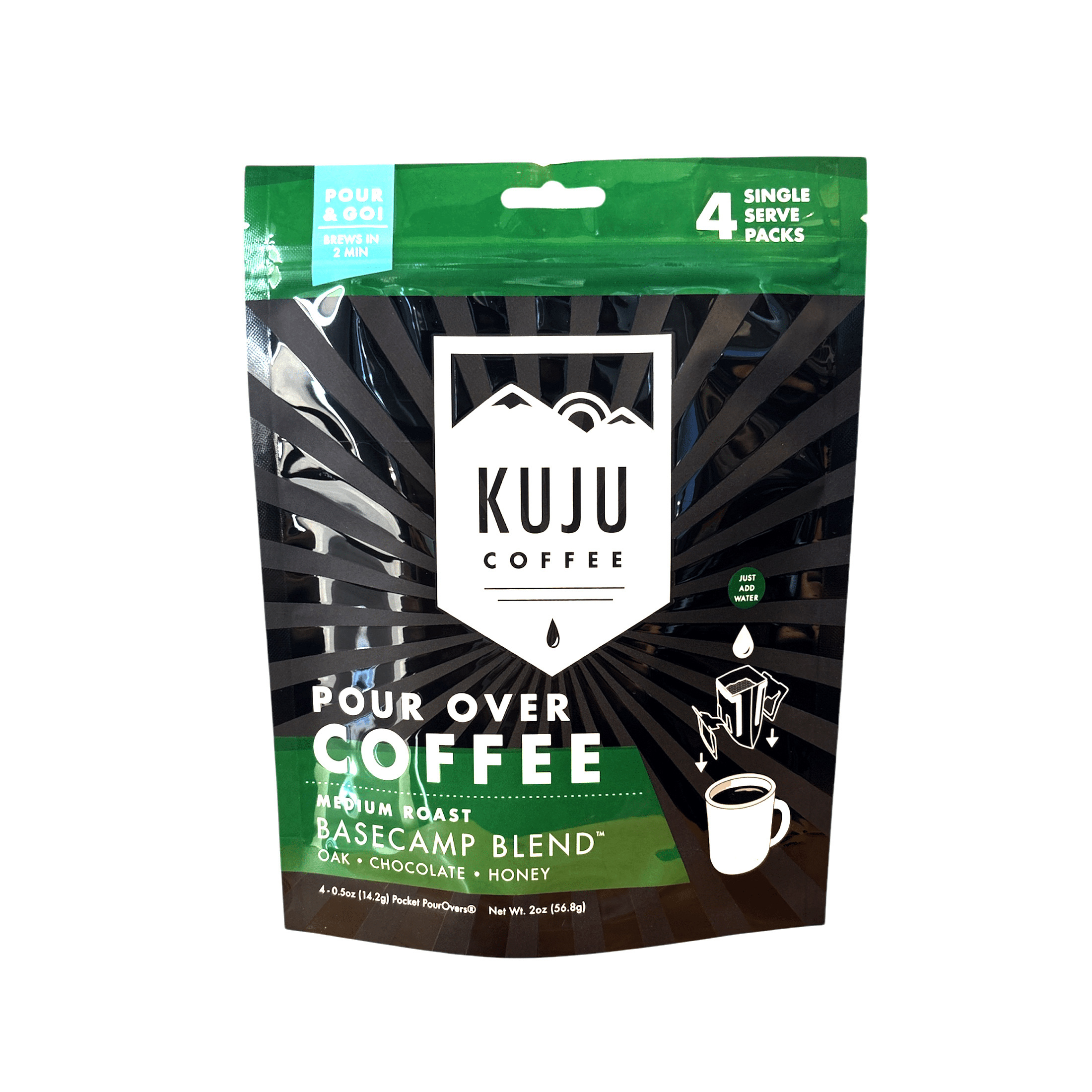 Kuju Coffee Pocket Pour Over Coffee Basecamp Medium Roast Single-Serve Packets (4 Pack)