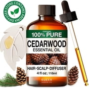 Kukka Cedarwood Essential Oil with Aromatherapy Stone - 100% Pure Calming Woody Scent for Diffuser, DIY, Cleaning, Hair & Skin - 4 fl oz