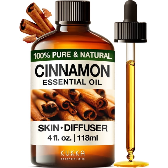 Kukka Cinnamon Essential Oil for Diffuser - 4 Fl Oz - 100% Pure Natural Cinnamon Bark Oi for Skin, Aromatherapy and Candles & Soap Making Scent DIY