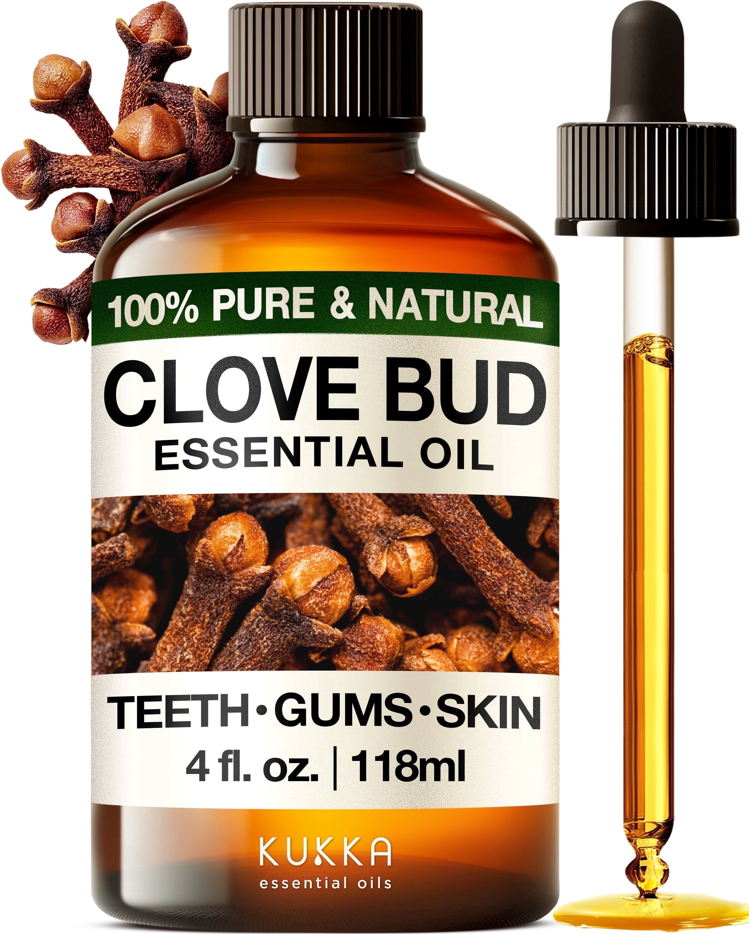 Kukka Clove Essential Oil for Teeth and Gums - Clove Oil - Steam Distilled from Flower Buds for Potency - a Perfect Solution for Oral Care, Hair, Diffuser & DIY Soap Making(4 Fl Oz)