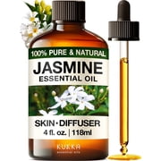 Kukka Jasmine Essential Oil for Diffuser - 4 Fl Oz - 100% Pure Natural Jasmine Oil for Skin, Hair & DIY Soap Making Scents - A Great Relaxing Floral Addition fo