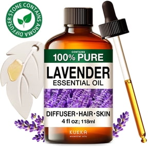Kukka Lavender Essential Oil with Aromatherapy Stone - 100% Pure Bulgarian for Diffuser, Skincare, Hair Care & DIY - 4 fl oz