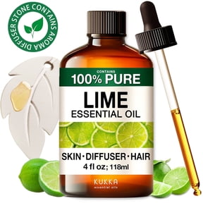 Kukka Lime Essential Oil with Aromatherapy Stone - 100% Pure Zesty Citrus for Diffuser, Skincare, Hair Care & DIY - 4 fl oz
