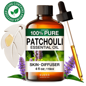 Kukka Patchouli Essential Oil with Aromatherapy Stone - 100% Pure Spicy Woody Scent for Diffuser, Skincare, Hair Care & DIY - 4 fl oz