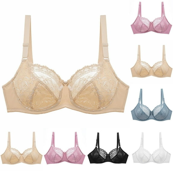 Kukoosong Balconette Bras for Women Fashion Women's Solid Color Lace Steel Ring Oversized Gathering Underwear Daily Bra, Sizes M