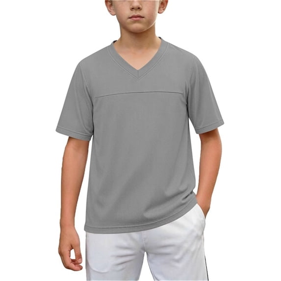 Kukoosong Boy's V-Neck Quick-Dry T-Shirt, Youth Short Sleeve T-Shirt, Breathable Mesh Sports Uniform Tops for Kids, Multiple Colors Available