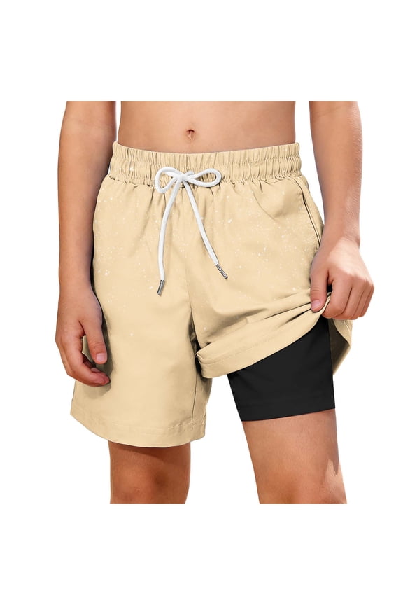 Boys' 2-in-1 Athletic Shorts with Built-in Liner, Quick Dry Workout Running Shorts for Kids, Sports Training Gym Short Pants