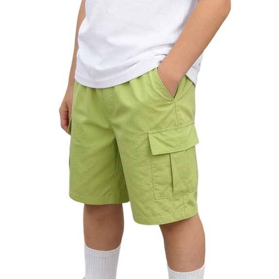Kukoosong Boys' Cargo Shorts with Pockets, Elastic Waist Casual Outdoor Shorts for Kids, Teens School Play Daily Wear Summer Short Pants