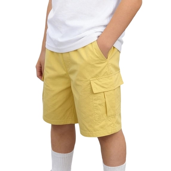 Kukoosong Boys' Cargo Shorts with Pockets, Elastic Waist Casual Outdoor Shorts for Kids, Teens School Play Daily Wear Summer Short Pants