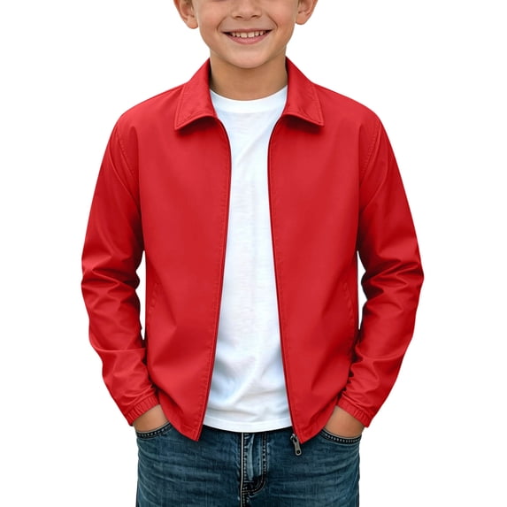 Kukoosong Boys Full Zip Windbreaker Jacket, Fall Winter Long Sleeve Turn Down Collar Lightweight Jacket, Casual Outerwear for Kids Daily Wear