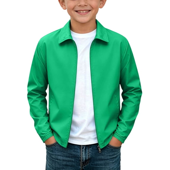 Kukoosong Boys Full Zip Windbreaker Jacket, Fall Winter Long Sleeve Turn Down Collar Lightweight Jacket, Casual Outerwear for Kids Daily Wear
