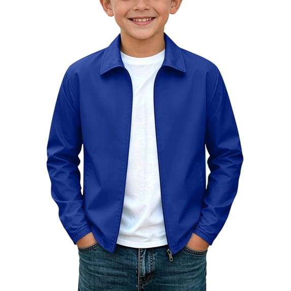 Kukoosong Boys Full Zip Windbreaker Jacket, Fall Winter Long Sleeve Turn Down Collar Lightweight Jacket, Casual Outerwear for Kids Daily Wear