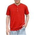thumbnail image 1 of Kukoosong Boys' Henley Neck Knit T-Shirt, Summer Short Sleeve Casual Tops for Kids, Breathable Waffle Tees with Button Placket, 1 of 7