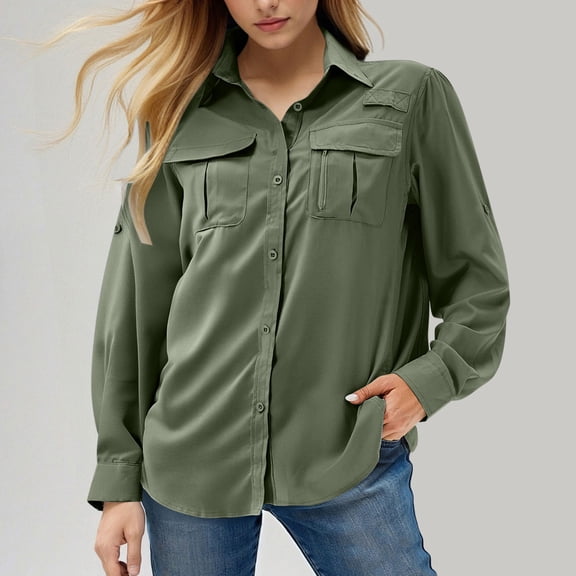 Kukoosong Button Down Shirts for Women UPF 50 Long Sleeve Sun Protection Shirts Fishing Hiking Travel Shirts