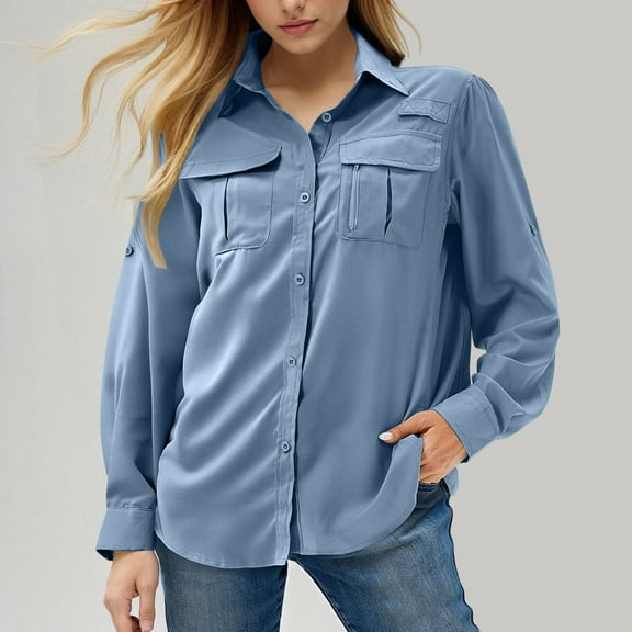 Kukoosong Button Down Shirts for Women UPF 50 Long Sleeve Sun Protection Shirts Fishing Hiking Travel Shirts