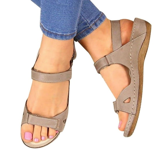 Kukoosong Comfy Women Sandals Summer Solid Color Hollow Out Wedge Comfortable Soft Sandals Wedge Sandals Gray 40