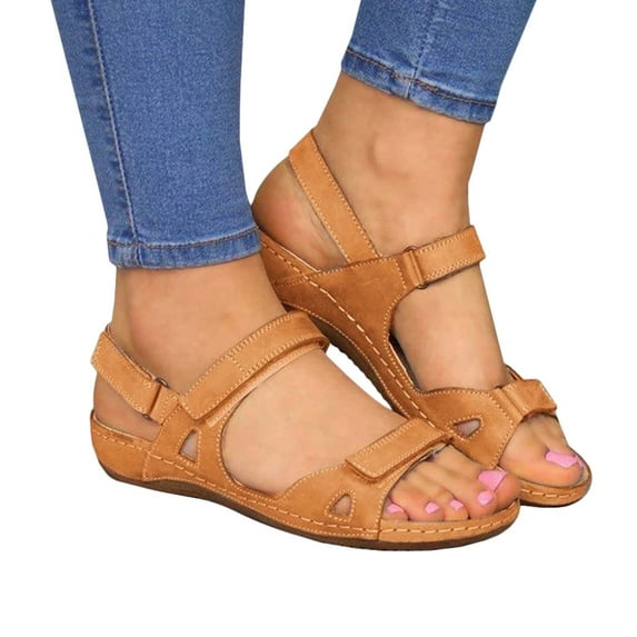 Kukoosong Comfy Women Sandals Summer Solid Color Hollow Out Wedge Comfortable Soft Sandals Wedge Sandals Yellow 38