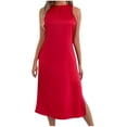 thumbnail image 1 of Kukoosong Dresses for Women Slim Fit Bodycon Tea Length Sleeveless Crew Neck Solid Color for Wedding Guest Party Beach Vacation Casual Summer Dresses, 1 of 7