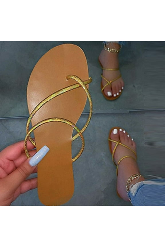 Dressy Summer Womens Sandals Flip Flops Ladies Fashion Casual Pinch Open Toe Platforms Sandals Beach Shoes Gold Size 40