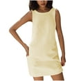 thumbnail image 1 of Kukoosong Fashion Women's Casual Summer Sleeveless Solid Round Neck Sundress with Pocket Cocktail Length Cotton Dress for Beach Vacation Daily Home Dresses, 1 of 7