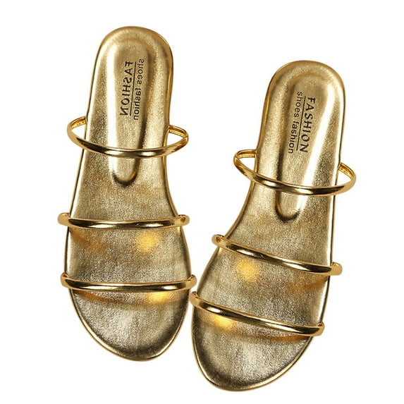 Kukoosong Flat Sandals Women Flip Flops for Women Casual And Comfortable Wear Bright One-word Thin Belt Rose Gold Size 41